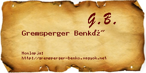 Gremsperger Benkő névjegykártya